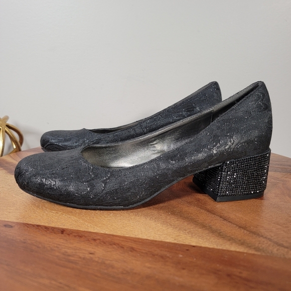 Reaction Kenneth Cole Black Sparkly Shoes Size 7.5 Dress Evening Comfy - Picture 5 of 13